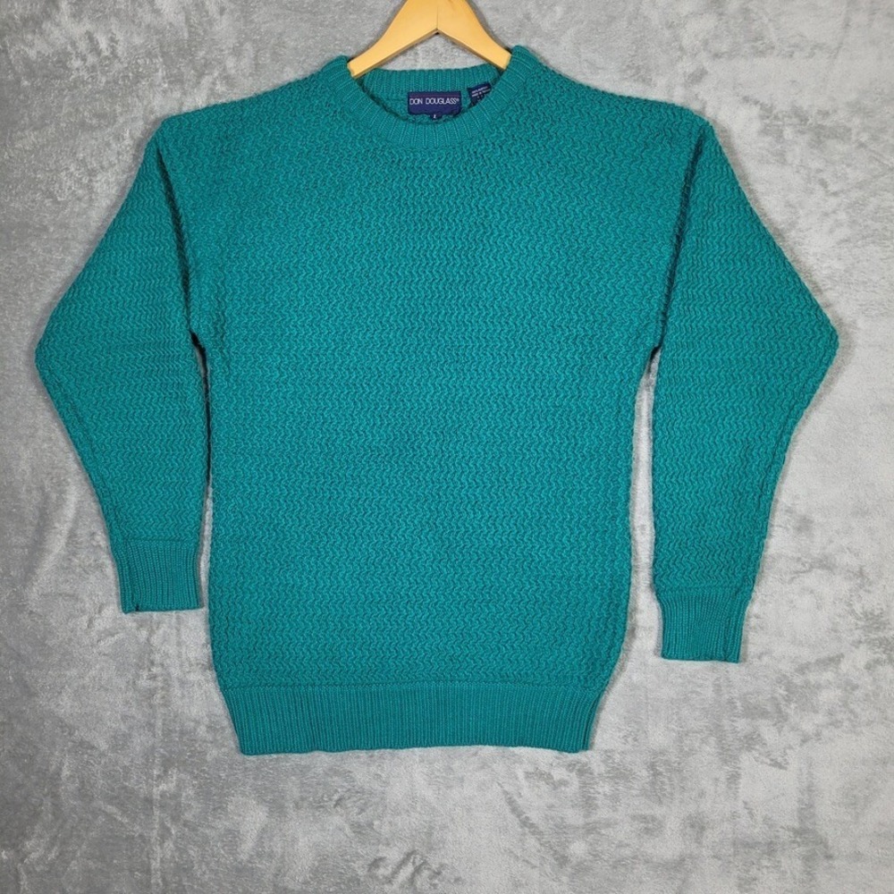 Vintage Don Douglas Knit Sweater Mens Large Green 80s Pullover